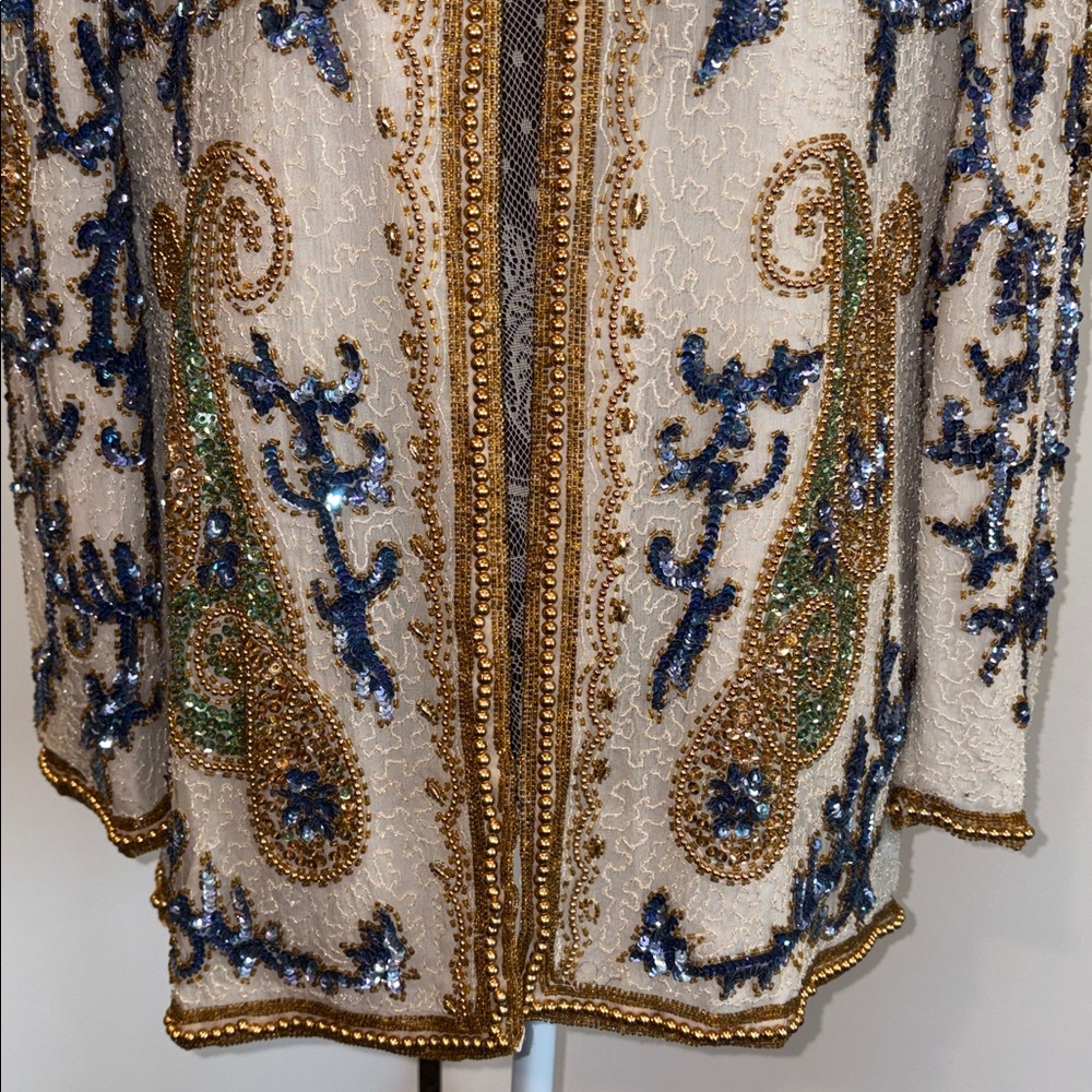 Vintage Jakelin Designs Paisley Sequin Beaded Silk Jacket Size Large 80’s 90’s - Picture 4 of 15